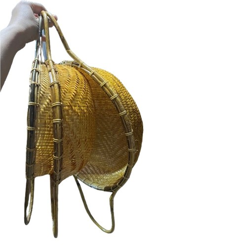 8.5''Thai Vintage Handicraft Bamboo Rattan Strainer with Handle Wicker Filterin - Picture 5 of 9