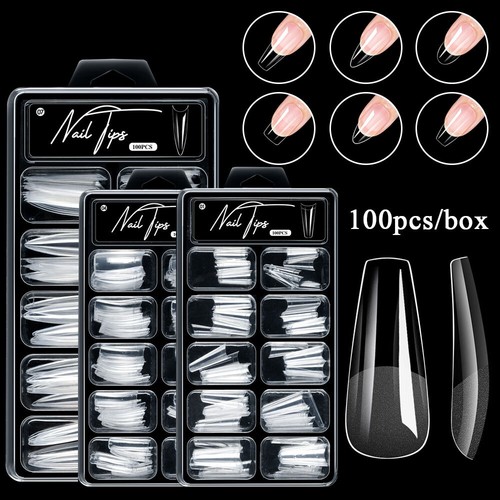 100pcs/set Transparent False Fake Nail Tips DIY UV Gel Nails Art Extension π - Picture 10 of 34