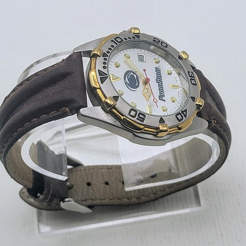 Penn State Stainless Steel Wrist Watch with Brown Leather Band by LogoArt - Picture 3 of 10