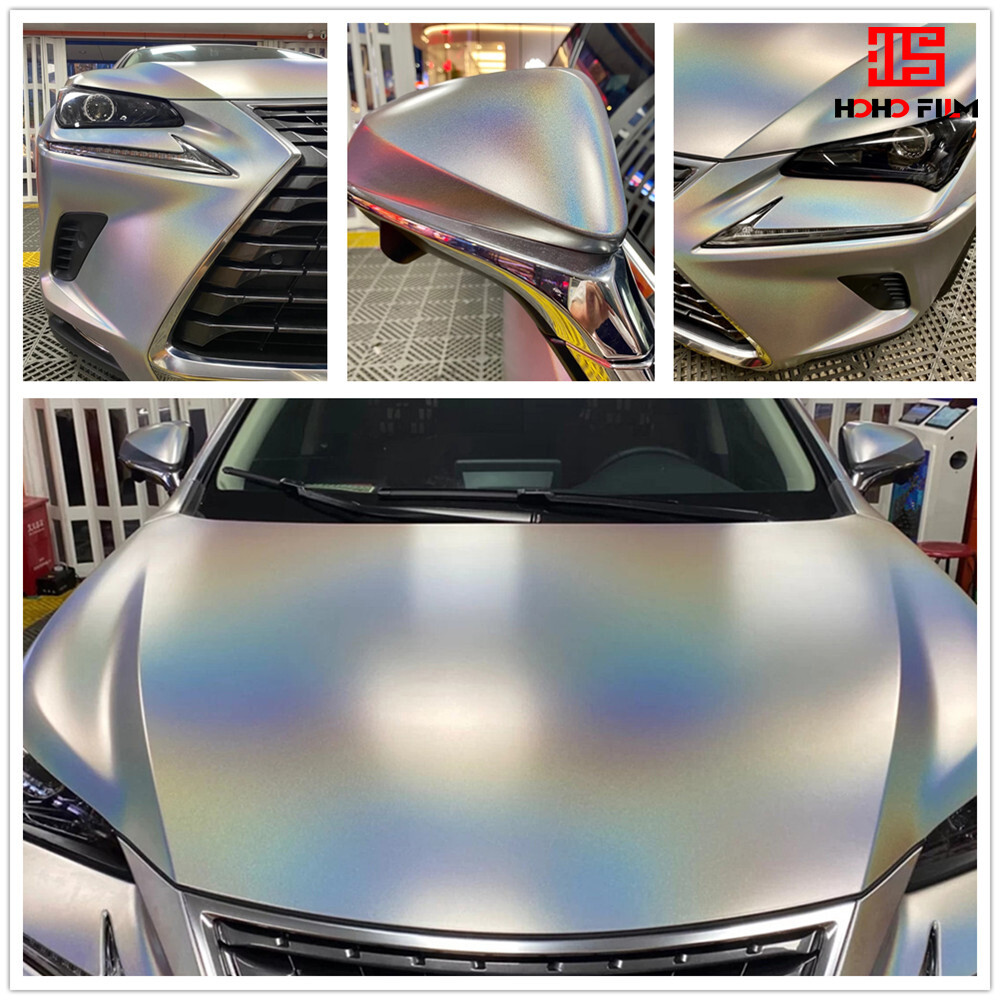 Silver Matte Chameleon Car Wrap Vinyl Laser Neo Chrome Iridescent Vinyl  Decal