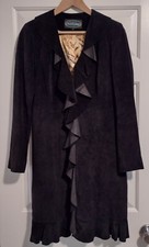 Overland Sheepskin Co Elegant Knee Length Black Suede Coat Size S