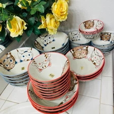 Kafuh Mino Ware Japanese Smiling Cat Maneki Neko Ramen Noodle Rice Soup 1PC Bowl