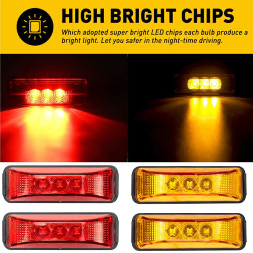 4PC Amber 3LED Side Marker Lights RV Truck Trailer Clearance Light Waterproof. - Picture 12 of 29