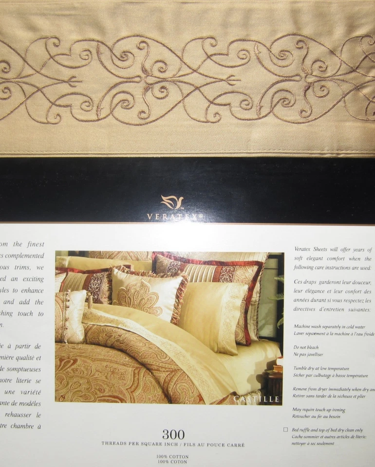 JUEGO COMPLETO DE SÁBANAS DOBLES VERATEX CASTILLA ORO MARRÓN SATINADO 300 HILOS ALGODÓN 15 NUEVO EN PAQUETE Foto 4 de 4