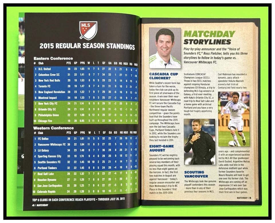 2015 MLS  CASCADIA CUP PROGRAM  VANCOUVER WHITECAPS v SEATTLE SOUNDERS  MINT - Image 4 of 4