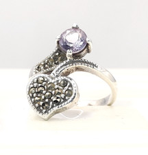 Sterling Silver Marcasite Ring Purple Stone Jewellery  UK Size P