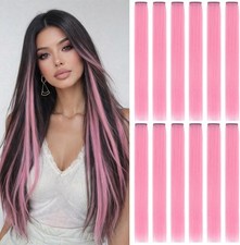 12 Pcs Light Pink Hair Extensions Clip In 22 Inch Straight Colored Hairpieces