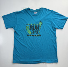 Vtg 1990 Run Pasadena 5K/10K Tee Shirt Hanes XL Made in the USA Teal California