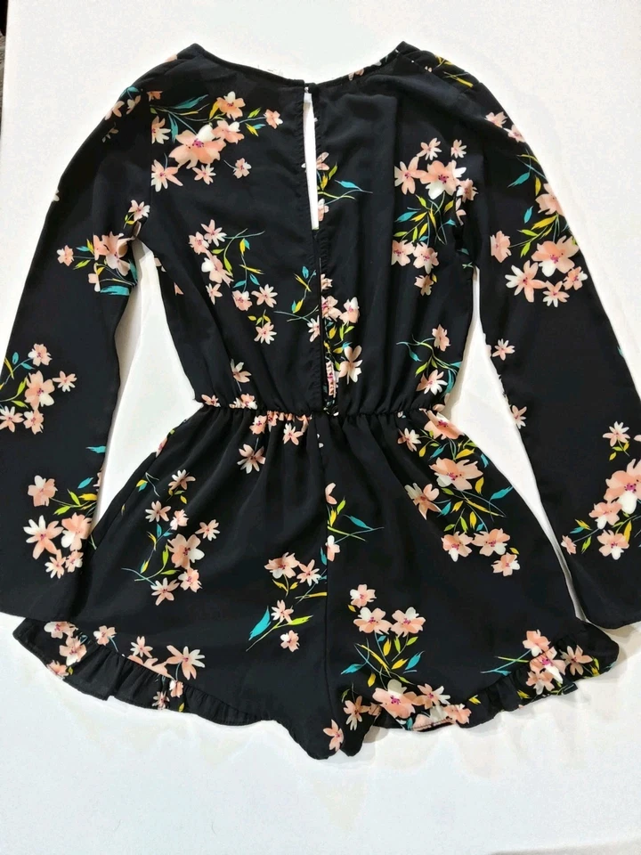 Mameluco floral pequeño negro melocotón flor boho cottagecore alfileres y agujas para mujer Foto 3 de 4