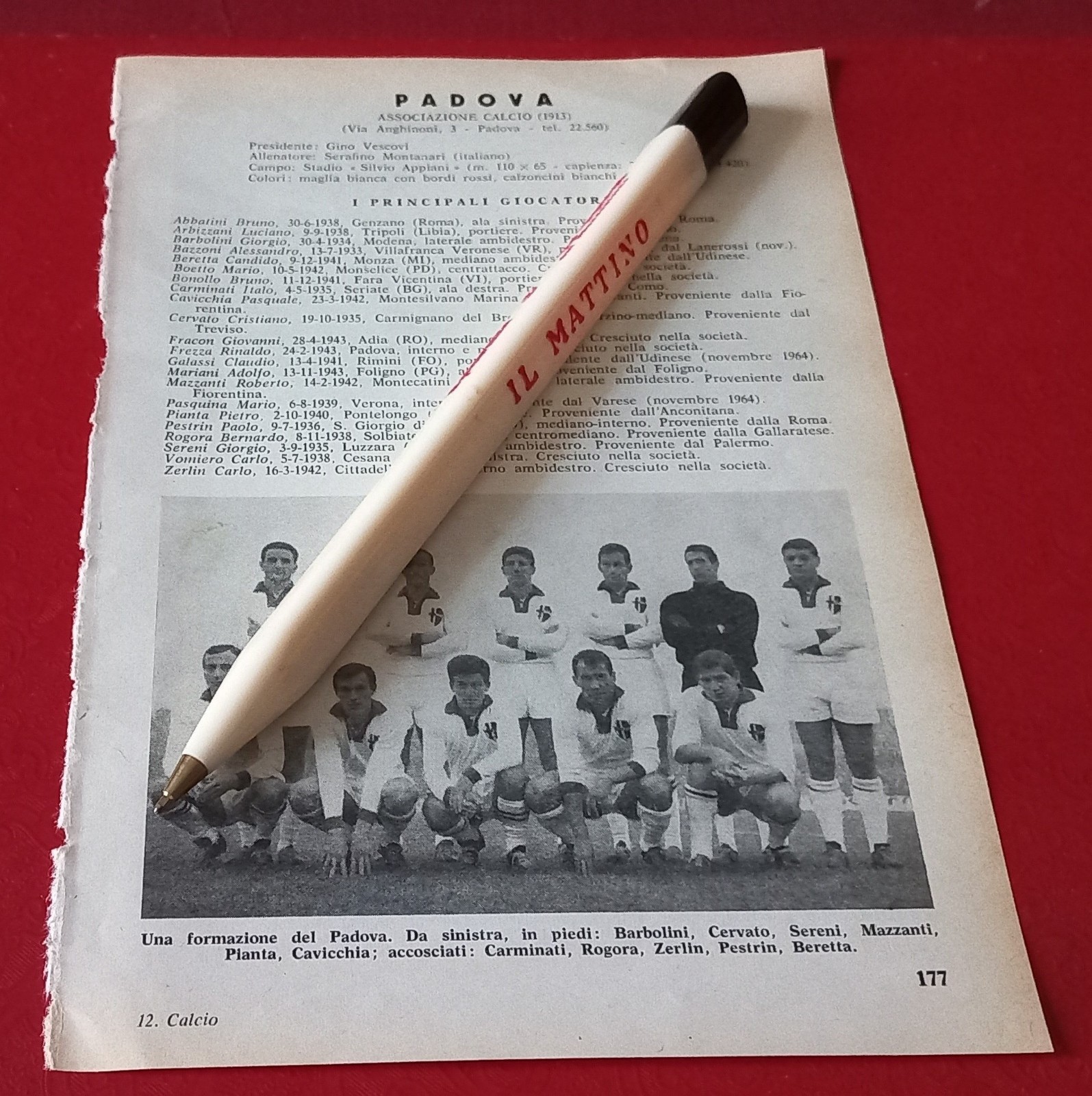 PADOVA PALERMO pagina da ALMANACCO CARCANO 1965 PIANTA ROGORA MALAVASI PONTEL