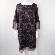 Adrianna Papell Black Purple Lace Shift Dress Size 14W Formal Cocktail Party