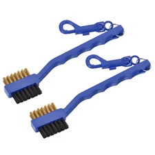 2pcs Golf Club Brush Double Sided Dust Cleaning Groove Cleaner with Clip Blue