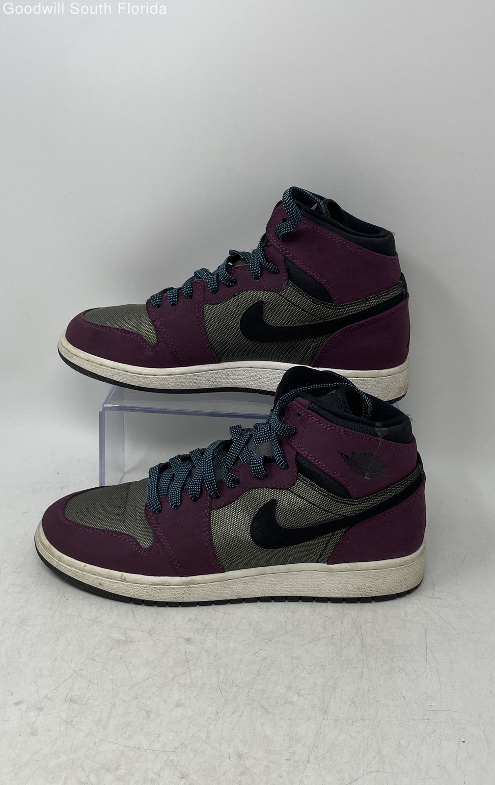 Nike Unisex Kids Air Jordan 1 Retro Black Burgundy Green Basketball Shoes Sz 7Y