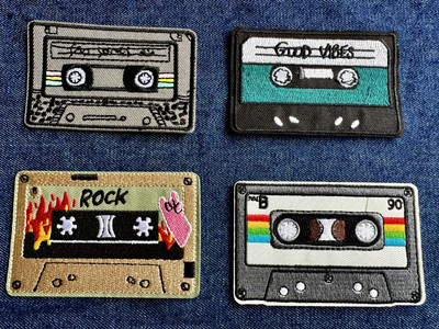 Embroidered Iron On/Sew On Cassette Tape Patch Craft Bag Fabric