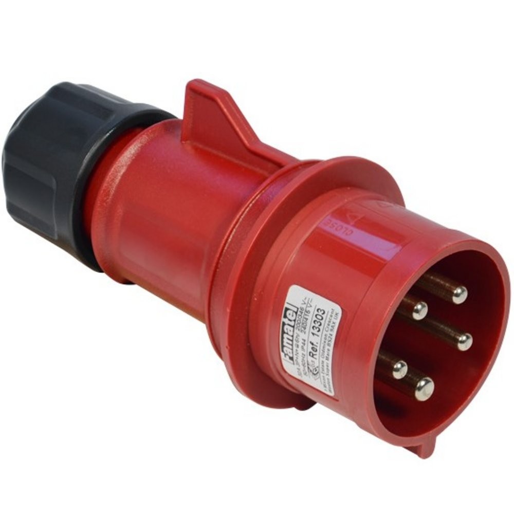 (W7.3) 13303 - Famatel 32A Industrial Plug, 415V, 3P+N+E, IP44, Red