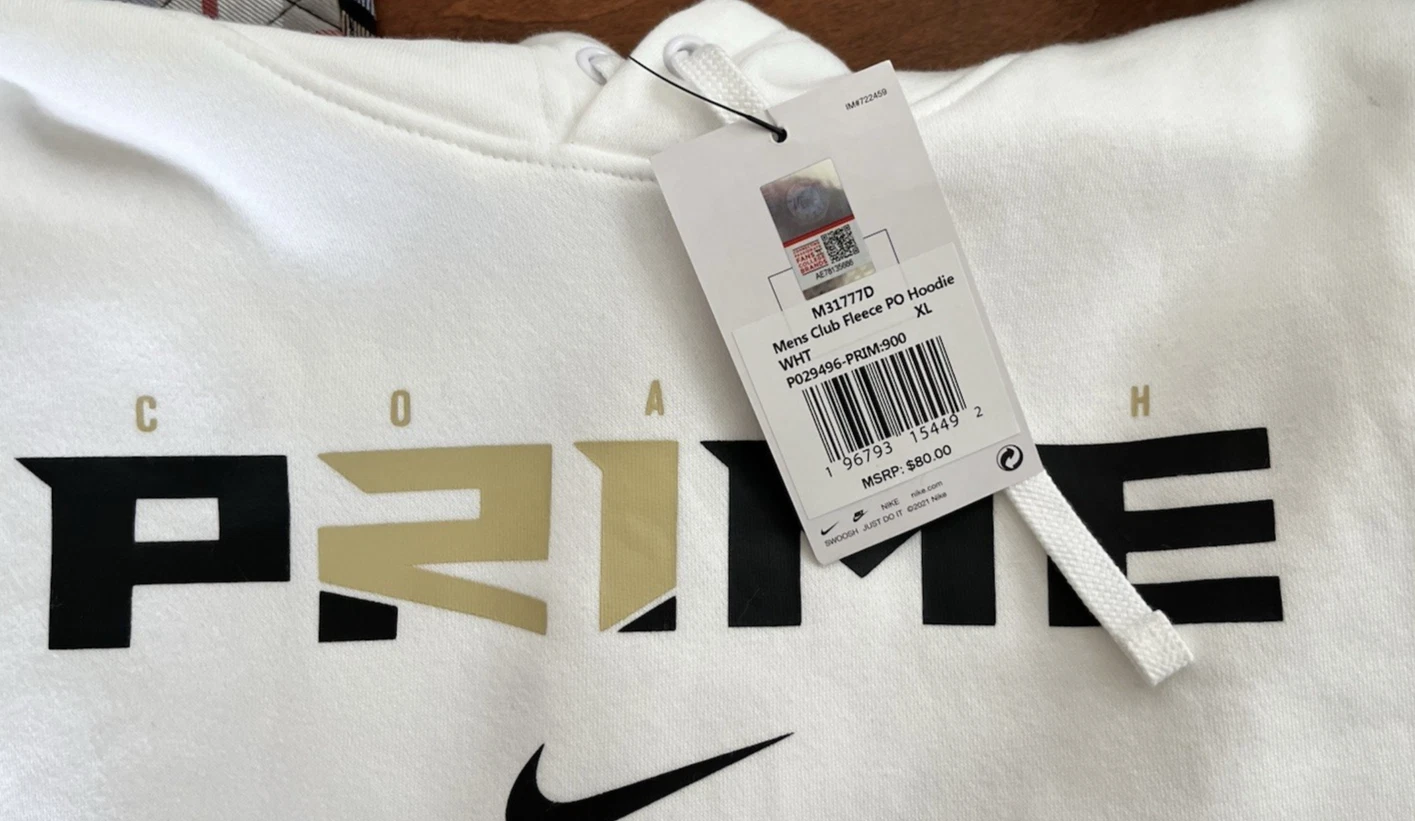 Felpa con cappuccio Nike Coach Prime Deion Sanders 2.0 bianca nuova con etichette calcio