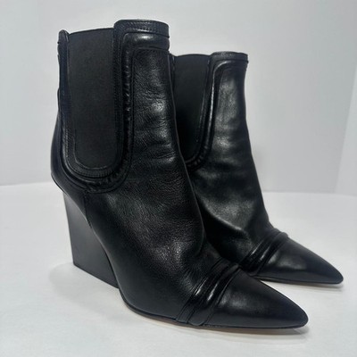 ZARA Black Leather Pointed Toe Geometric Wedge Ankle Boots Women s Size 41 US10