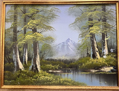 Vintage Framed S. Hopkins Oil Landscape Painting Trees Mountain Scene 20x16 - Picture 4 of 14