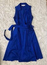 DR Collection Women's Royal Blue Fit Flare Short Wrap Dress Pockets Size 4 Small