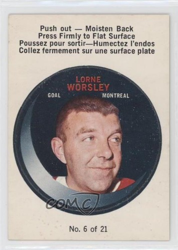 Lorne Worsley #6 1968 O-Pee-Chee Puck Stickers card