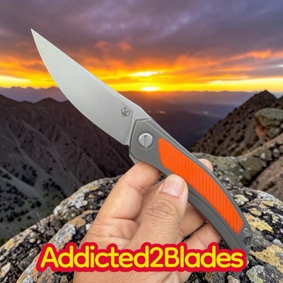 Shirogorov Quantum Ursus Orange G10 Titanium Knife 3.75  Cromax PM Blade