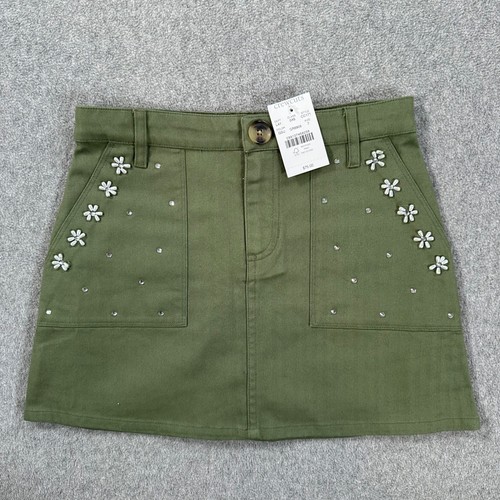 Crewcuts J.Crew Flower-Embellished Shirtdress in Twill Girl 6 Green Short Sleeve