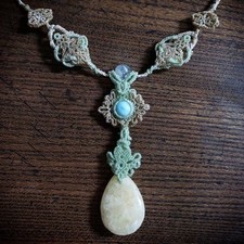 Larimar  Yellow Jade Macrame Necklace 2-Way Adjustable Beaded Jewelry