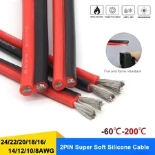 Soft 2Pin Silicone Cable 8-24AWG Flexible High Temp Tinned Copper Electric Wire