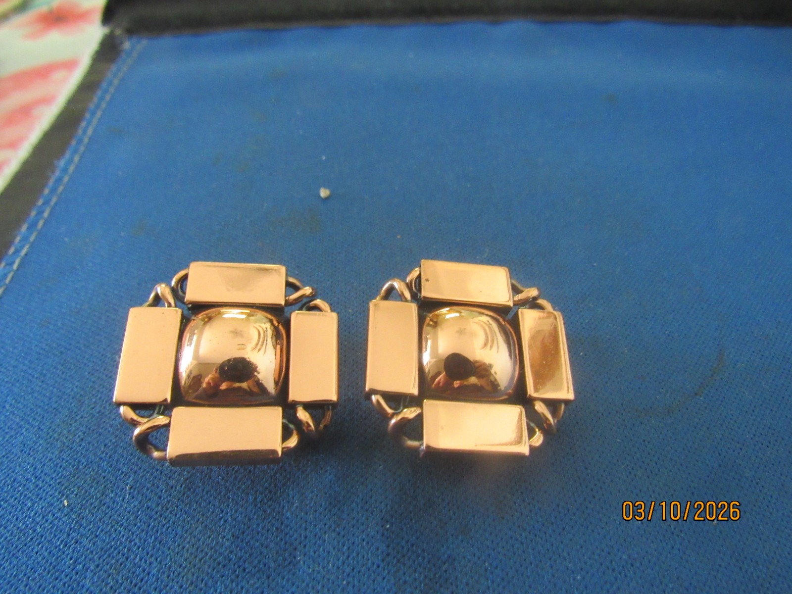 Vintage Copper 50'S Geometric Design Clip On Earrings