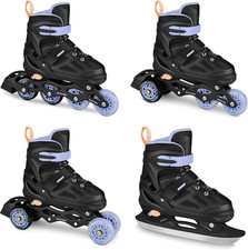 QUATTRO Set 4 in 1 Pattini in Linea/Pattini a Rotella/Triskates/Pattini Regolabi