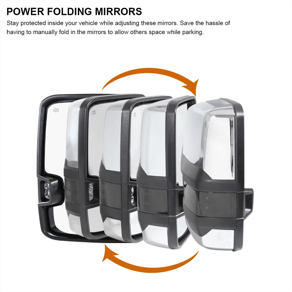 Fits 2014-2018 Silverado 1500 Chrome Power Fold+Heat Tow Mirrors+Smoke LED Lamps - Image 4 of 4