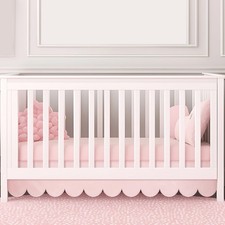 Pink Scalloped Crib Skirt 28"x 52" with 14" Drop Pleated Dust Ruffle with Spl...