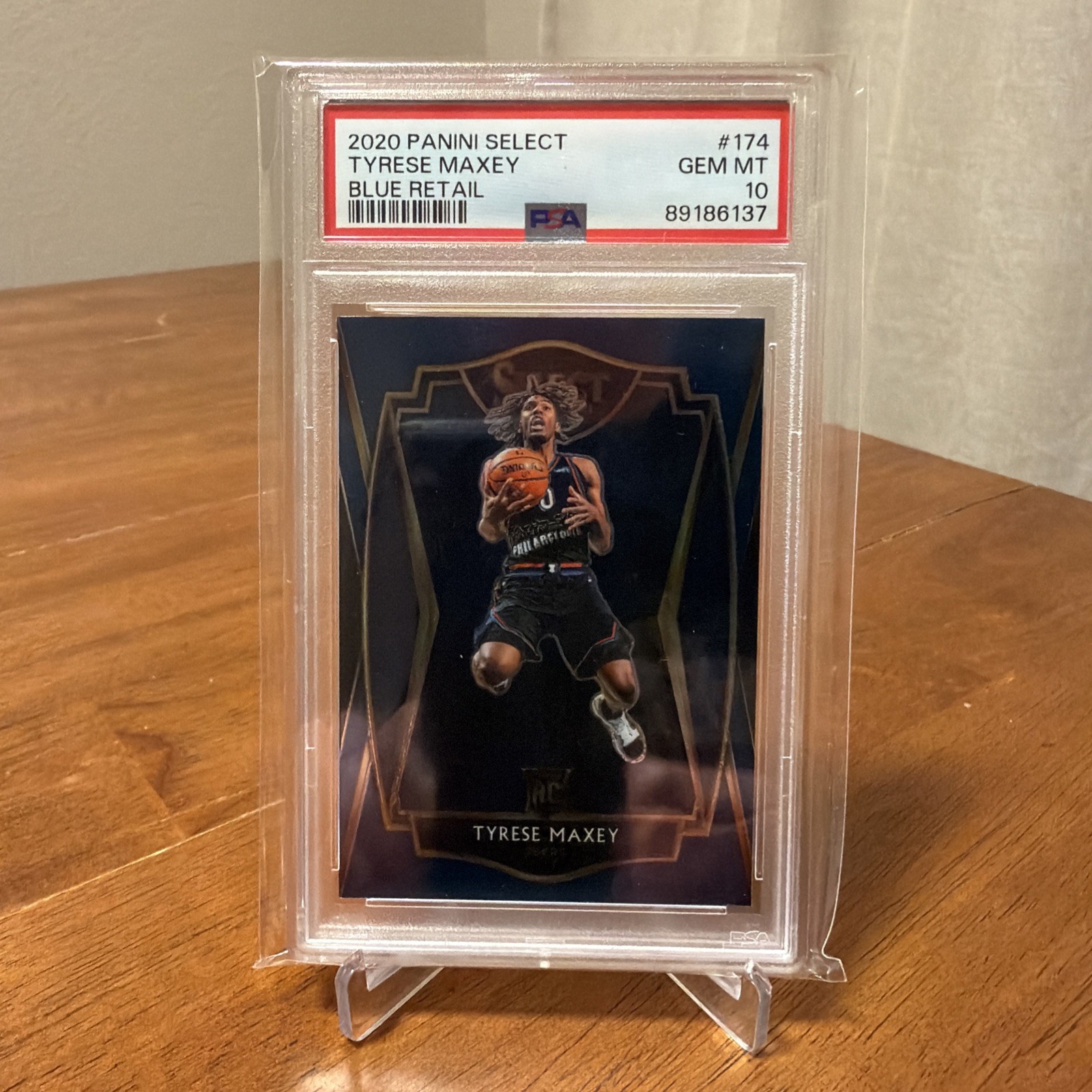 2020-21 Panini Select - Premier Level Tyrese Maxey #174 Blue Prizm PSA 10 GEM MT