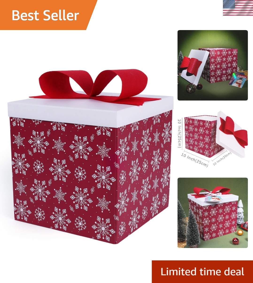 Es Large Folding Square Box With Lids 10x10x10 Inches