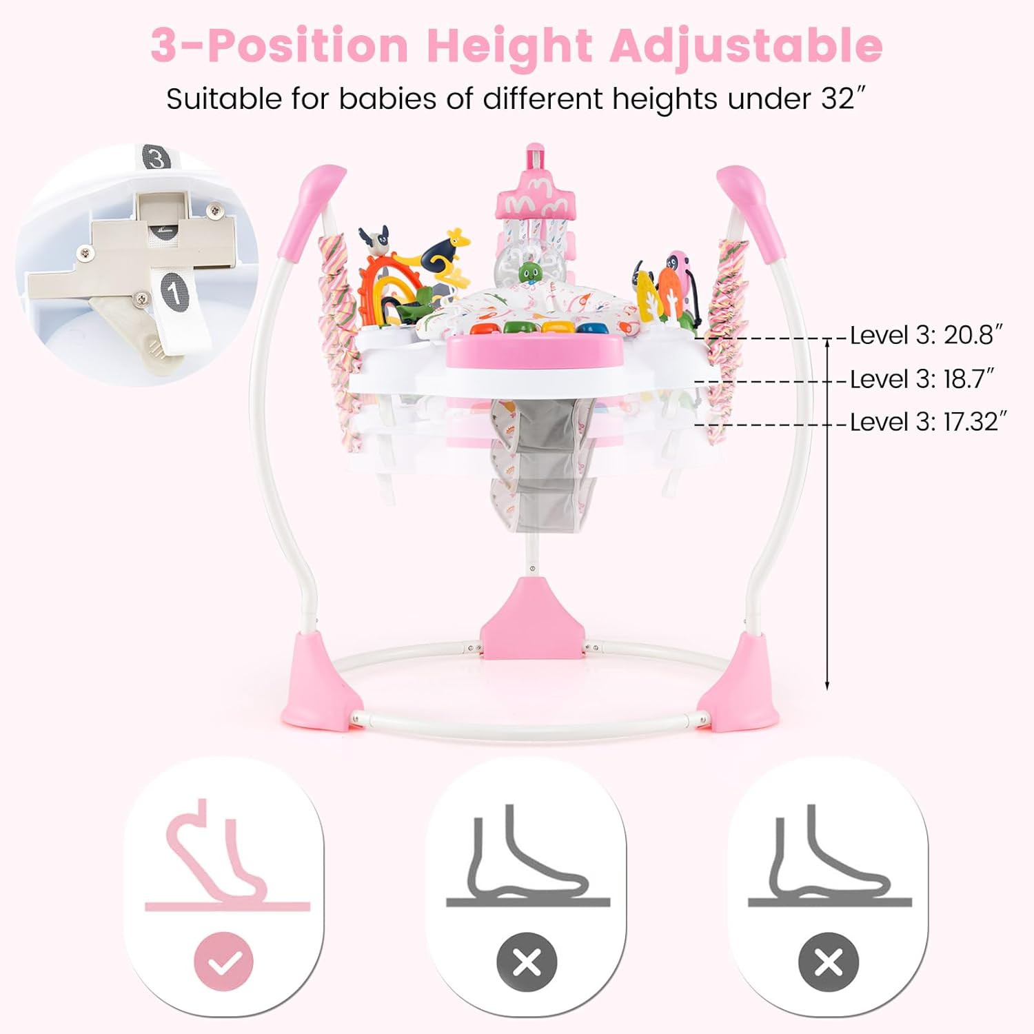 Baby Activity Center Jumper with Music, Light, Interactive Toys, 360°Rotating Se