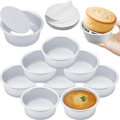 4 Inch Round Cake Pan Set of 8 Nonstick Aluminum Baking Pans with 100 Sheets