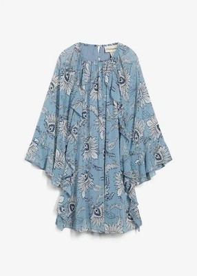 Tunikakleid aus strukturiertem Chiffon Gr. 46 Hellblau Weiß Damen Minikleid Neu*