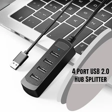 4 Port USB 2.0 Hub Splitter PC Desktop Windows AC Adapter Cable Laptop