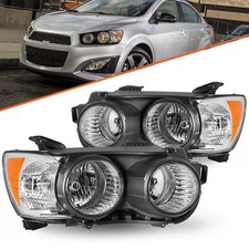 Pair of 2012-2016 Chevy Sonic [Black Bezel] Amber Corner Halogen Headlight 12-16