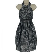 Carmen Marc Valvo Halter Style Silver and Black Cocktail Dress Size 2