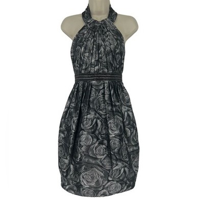 Carmen Marc Valvo Halter Style Silver and Black Cocktail Dress Size 2