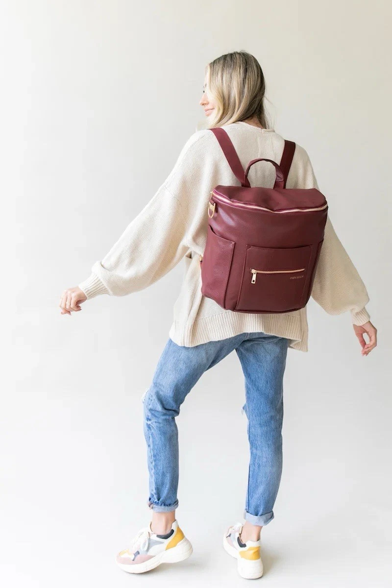 Fawn Design Original Diaper Bag in Wine - Burgandy & Changing Pad