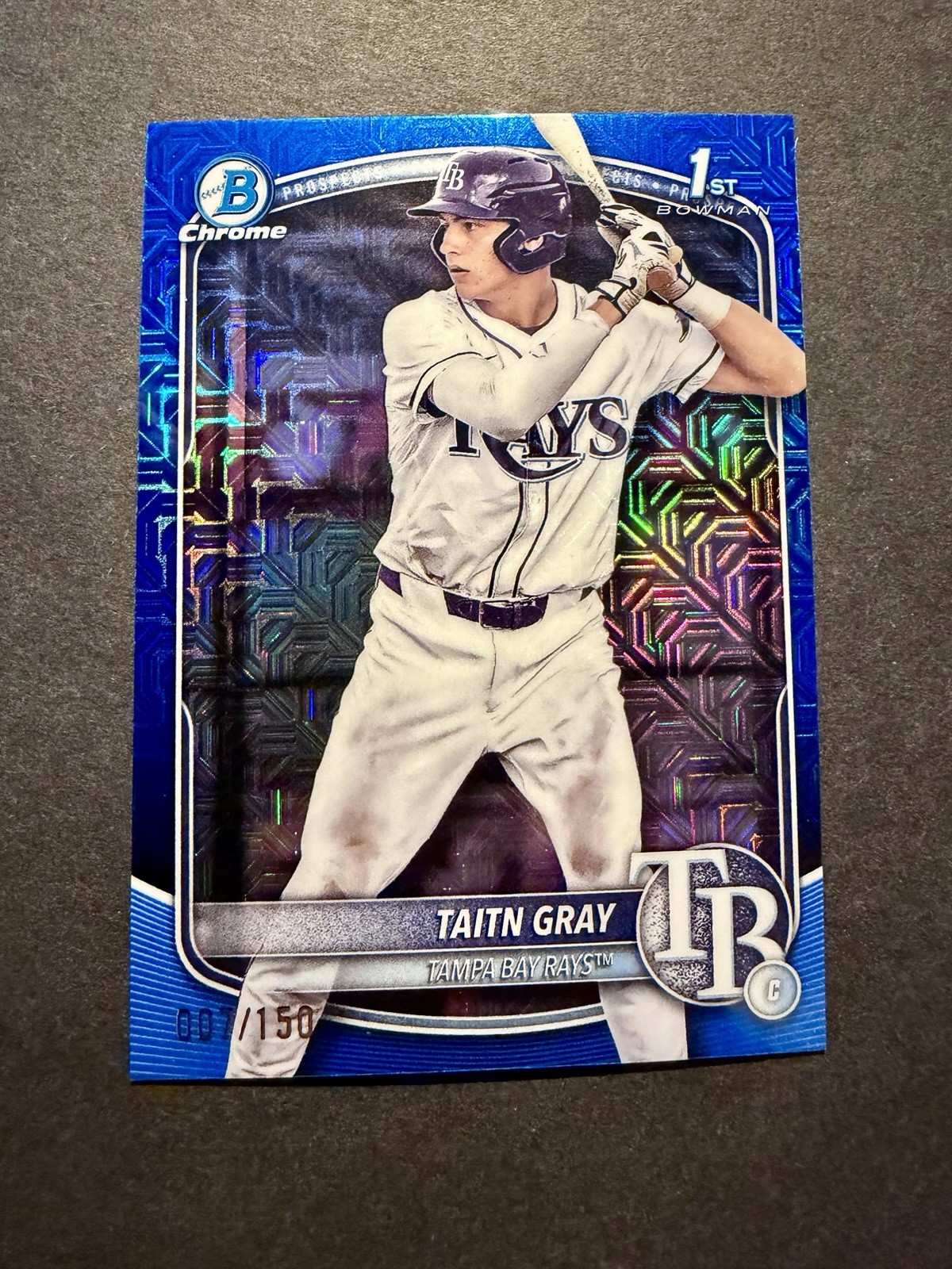 2025 Bowman Chrome Draft #BDC-7 Taitn Gray 1st Blue Mojo Refractor /150 Rays