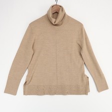 Banana Republic Factory Sweater Women M Tan Merino Wool Turtleneck Side Slit