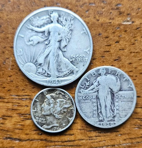 Walking Liberty Half, Standing Liberty Quarter & Mercury Dime – 90% Silver