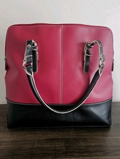 New Wilsons Leather Red Black Large Tote Zip Close Work Professional
