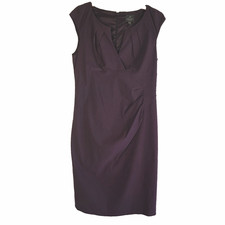 ADRIANNA PAPELL Plum Wine Cap Sleeve Sheath Dress Size 12 Draped V-Neck Cocktail