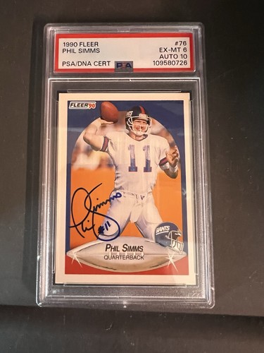 Phil Simms Fleer 1990 PSA/DNA Card PSA 6 Auto 10 - Picture 3 of 4