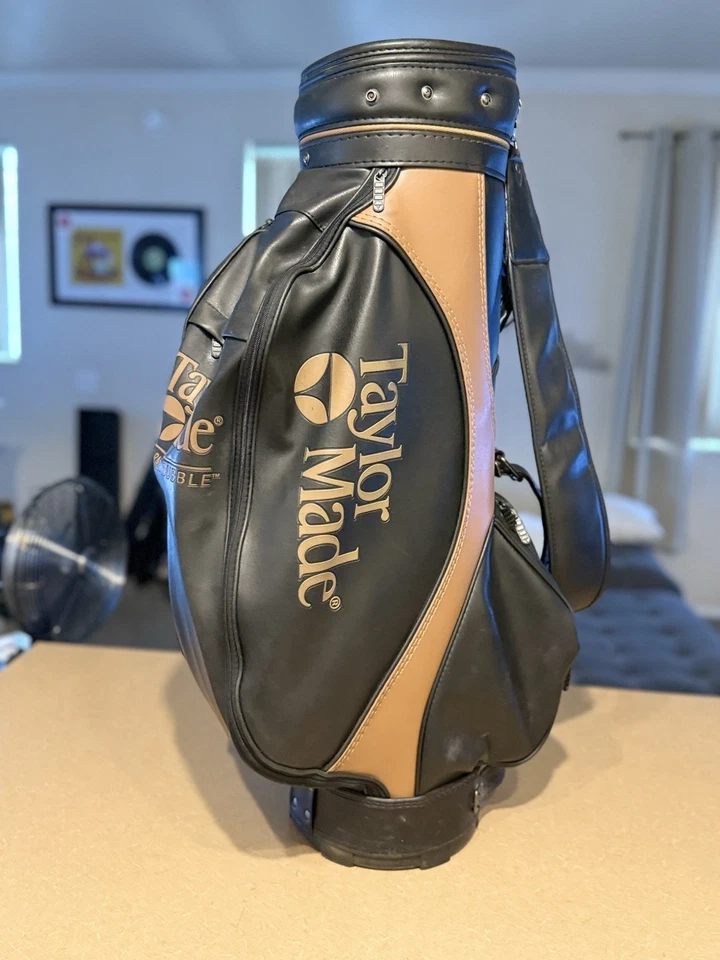 Vintage TaylorMade Burner Bubble Brown Leather Golf Bag Staff Cart Carry Strap - Image 4 of 4