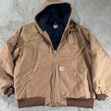 Carhartt Active Jac Jacket Men XL Brown Hooded Quilted Lined Duck USA J140 BRN